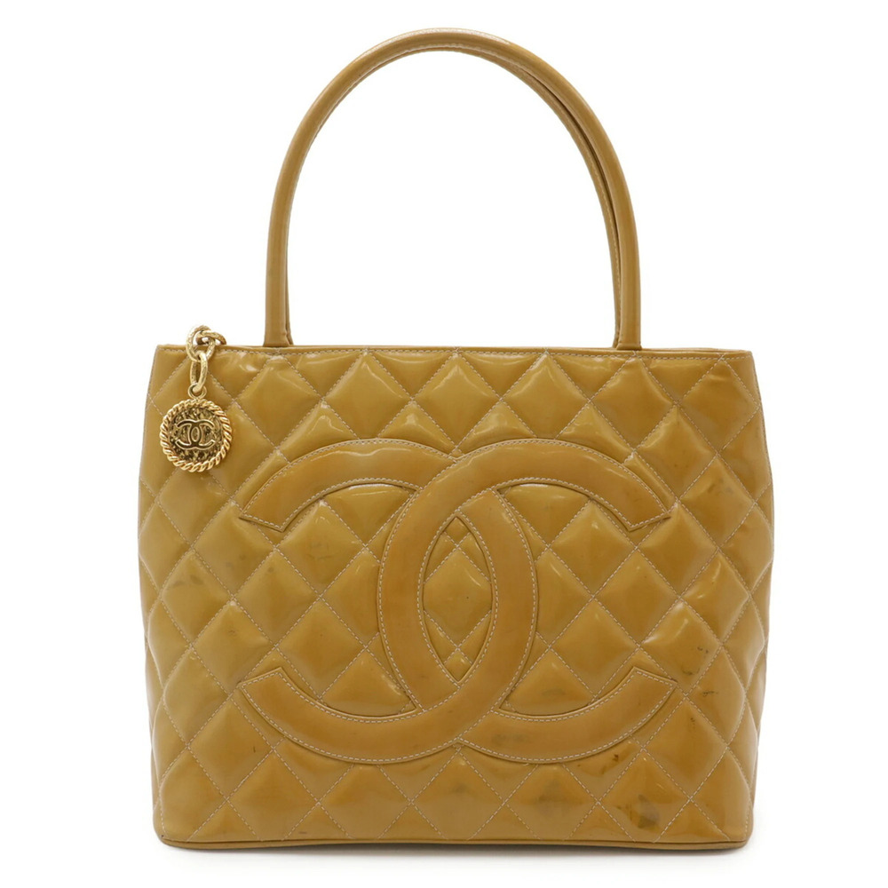 CHANEL Matelassé Coco Mark Reissue Tote Bag Shoulder Enamel Patent Leather Ye...